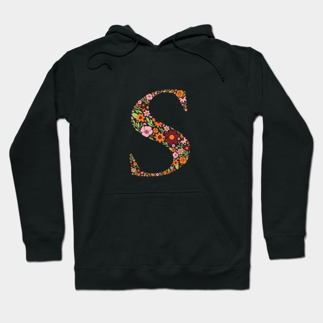 Retro Floral Letter S Hoodie by zeljkica